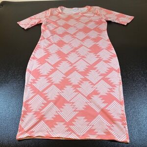 LuLaRoe Julia Dress Geometric Geometric Print Coral White Casual Womens Large